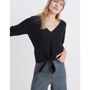 MADEWELL | TEXTURE & THREAD | black ribbed tie front 3/4 sleeve top M
